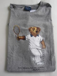   Lauren Teddy Bear T Shirt Tee Top Grey Tennis Graphic Teddy Tank New