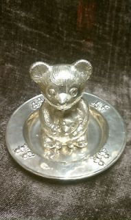 Godinger Silver plated Bear piggy bank and childs 7 1/4 bear plate