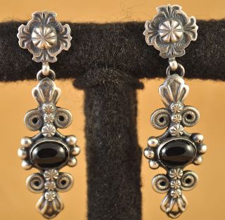 Darrell Cadman Sterling Silver Onyx Old Style Navajo Post Back Dangle 