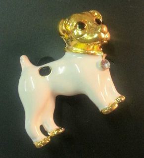 White And Gold With Black Spot Pug Dog Brooch Pin Costume Jewellery 