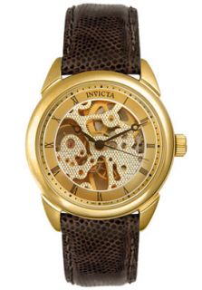 Invicta 9839 Watches,Mens Skeleton Mechanical Brown Leather Strap 
