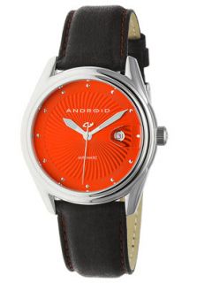 Android AD507ARG Watches,Orange Dial and Black Leather Strap, Mens 