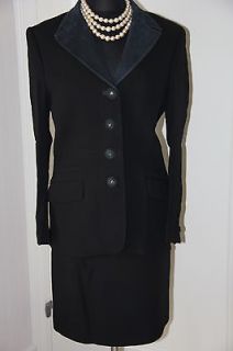 Gianni Vesace Couture Skirt Suit with Suede Lapel and Buttons   Size 