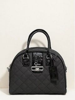 NEW GUESS QUILTED GROOVY DOME TOTE TRAVEL BAG LUGGAGE ~ ID TAG ~ BLACK 
