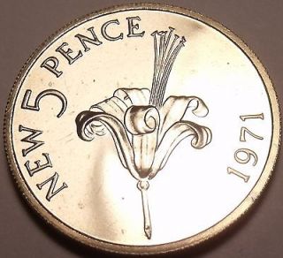 GUERNSEY 1971 PROOF 5 NEW PENCE~GUERNSEY LILY~ONLY YEAR~