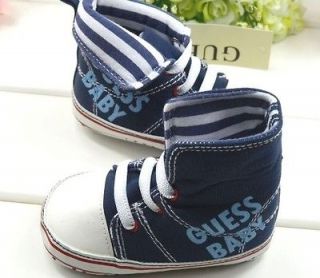 New GUESS Soft Sole High Top Baby Boy NAVY Stripe Top Crib Shoe. Age 3 