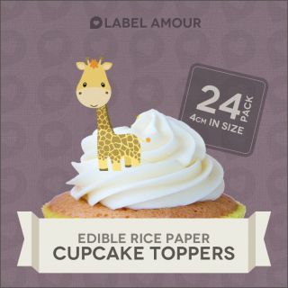 24 Cupcake Toppers Birthday Party Cake Decoration Baby Giraffe