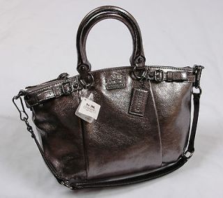 NWT COACH Madison Metallic Leather Sophia Satchel Bag #18816 Gunmetal