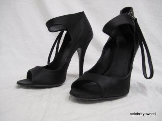 Givenchy Black Silk Side Zip Open Toe Heels 38.5