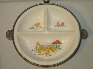   Antique Childrens Porcelain Divided Hot Water Plate~Chickens~G.W.Co