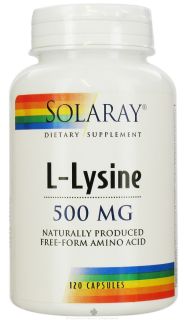 Solaray   L Lysine 500 mg.   120 Capsules Naturally Produced Free 