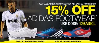 15% off of adidas footwear only. Previous purchases, team orders and 