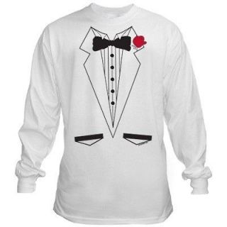 Tuxedo Tux T SHIRT black NEW Wedding WHITE LONG SLEEVE