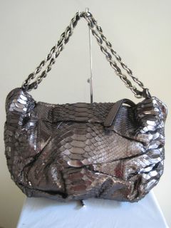 NWOT ZAGLIANI Notting Hill Pleated Metallic Gunmetal Python Chain Bag 