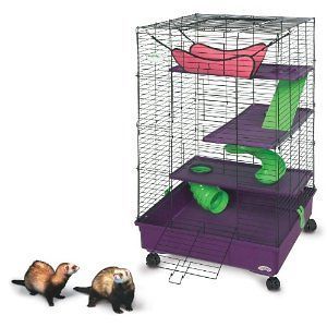 Ferret Hamster Pet Home Cage Deluxe w/ Casters Hammock Slide 