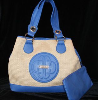 Kate Landry NEW Straw Tote Bag Retail $79 Natural Blue GH0245