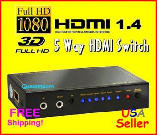 HDMI 1.4 5 Way 5x1 FULL HD 3D 1080p Digital Switch Switcher 5 In 1 Out 