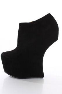 Black Faux Suede AMIclubwear Ankle Bootie Curved Wedges @ Amiclubwear 