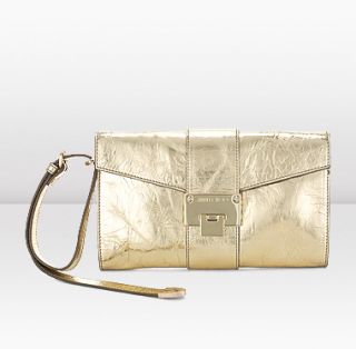Jimmy Choo  Rivera S  Gold Crushed Mirror Leather In Hand Clutch 