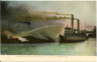 Fire Boat in Action North River Hoboken NJ Postcard