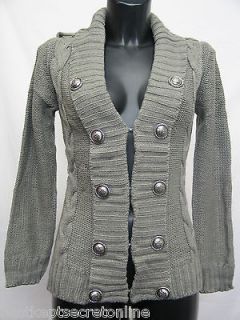   EX STORE CABLE KNIT MILITARY LOOK HOOK & EYE FASTENING CARDIGAN