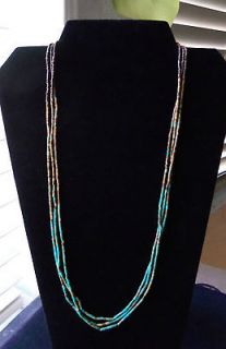 Native American KINGMAN TURQUOISE HEISHI & STERLING SILVER NECKLACE 