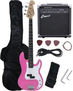   NEW Crescent PINK Electric Bass Guitar Combo+Strap+Gi​gbag+15w AMP