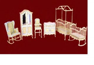 Bespaq Dollhouse Miniature baby nursery room furniture set canopy crib 