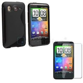   Line Rubber Gel Cover Case+LCD Cover Guard Film For HTC Inspire 4G