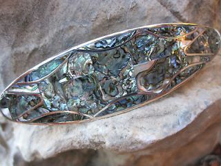   ABALONE INLAY ALPACA SILVER HAND MADE HAIR BARRETTE MADE IN MEXICO