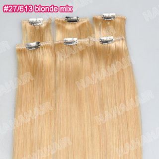 18inch 6pcs Remy Clip in Human Hair Extension 27613 blonde mix 35g