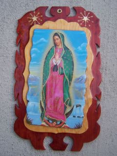 Modern Retablo Ex Voto   Large Wood 3D Virgin of Guadalupe   Mexico