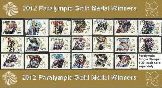 2012 Paralympics Gold Medal Winners Single Stamps 1 20, each sold 