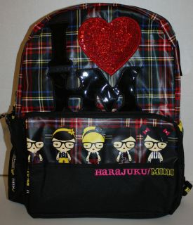 Harajuku Mini Girls School Black Backpack Bookbag I Love HM 15X12X5 