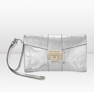 Jimmy Choo  Rivera S  Silver Crushed Mirror Leather In Hand Clutch 