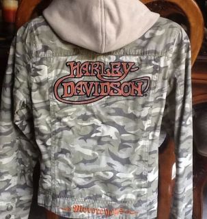 Harley Davidso​n Camo Denim Jacket w/ Under Vest ~ Perfect Condition 