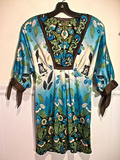 HALE BOB S Anthropologie Silk Tunic Floral Dolman Sleeves Blue Green 