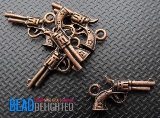 10 Tibetan Pistol Hand Gun Revolver Charms Pendants Antique Copper 