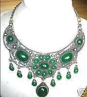 Fine arts and crafts Tibet silver& Jade inlay Necklace 108