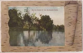 Wisconsin Postcard Milwaukee River Banks Scene Trees Birch Bark 1912 