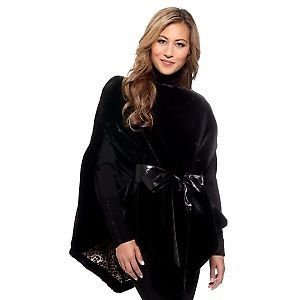 Curations with Stefani Greenfield Faux Fur Poncho with Sash Belt Sz S
