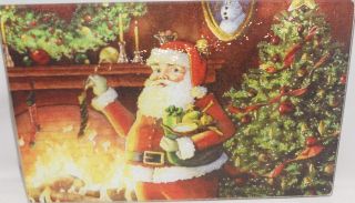 Glass Cutting Board SANTA BY FIREPLACE WITH GIFTS