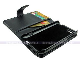 Black Leather Case Wallet for HTC One V with Inner Card Slot
