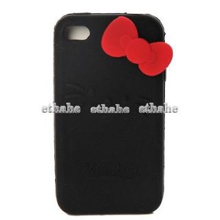   Hello Kitty For iPhone 4/4S 3D Bowknot Silicone Case Cover Skin Black