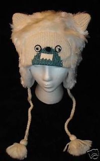 ADULT WHITE HAT knit yeti big foot LINED abominable sasquatch 
