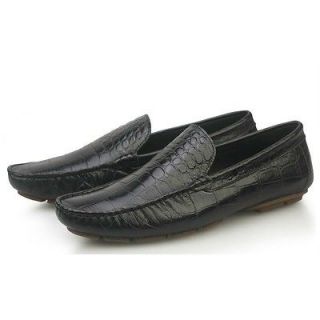 US 9 new Leather Alligator Casual slip on Shoes Black mens loafer 