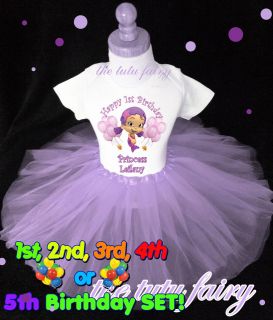 Bubble guppy light purple tutu & birthday shirt outfit set name age 