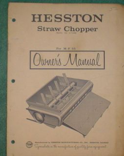 Owners Manual Hesston Straw Chopper For Massey Ferguso​n 35 Series 