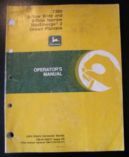 John Deere 7200 Max Emerge 2 Drawn 6 Row Wide Planter Operator Manual