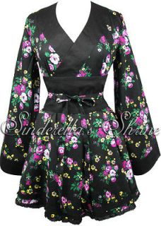 Black Pink HELL BUNNY ~SKY~ Floral Japanese Manga Kimono Mini Dress 
